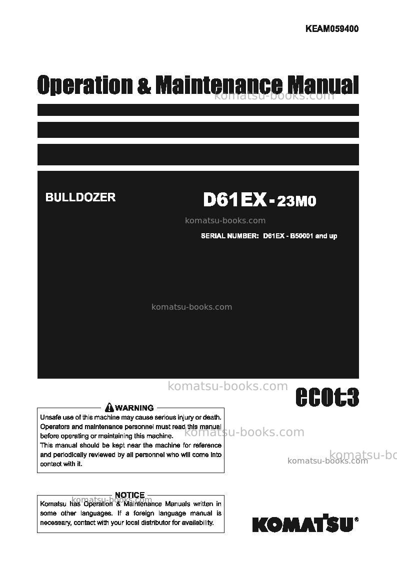 Komatsu d61ex-23bra-m0 Operation manual cover