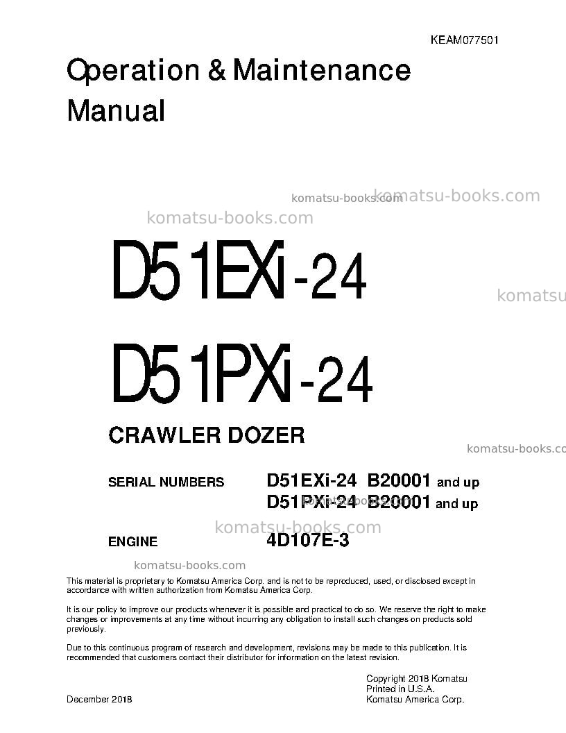 Komatsu d51pxi-24bra Operation manual cover Komatsu d51pxi-24bra Operation manual cover