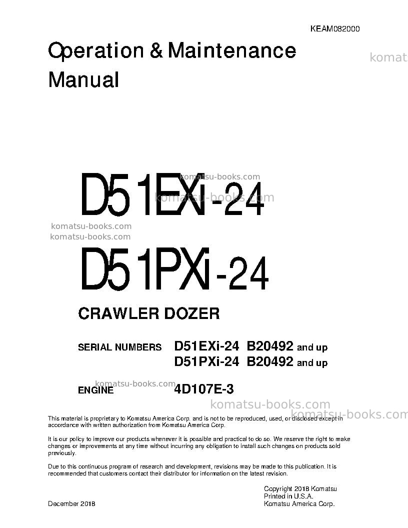 Komatsu d51pxi-24bra Operation manual cover Komatsu d51pxi-24bra Operation manual cover
