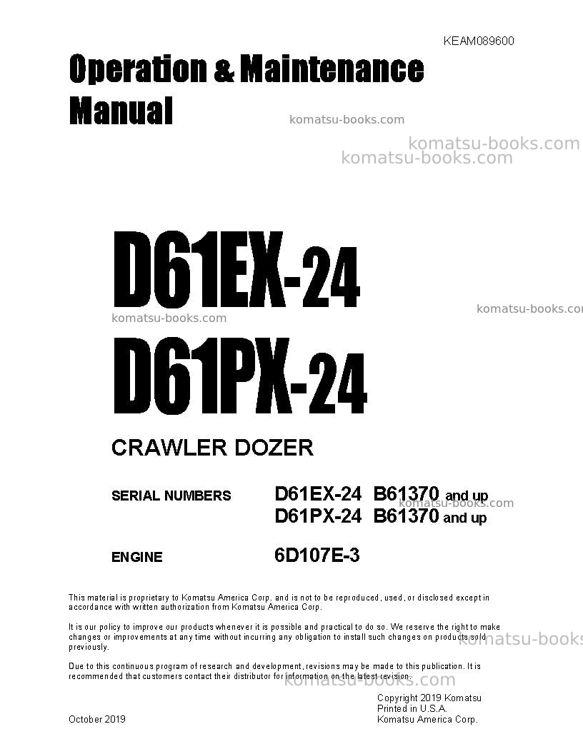 Komatsu d61ex-24bra Operation manual cover Komatsu d61ex-24bra Operation manual cover