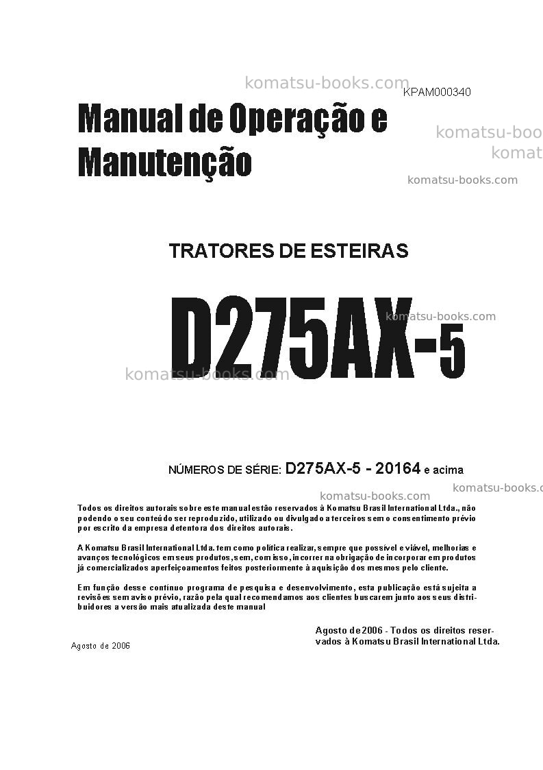 Komatsu d275ax-5jpn Manual de operação capa