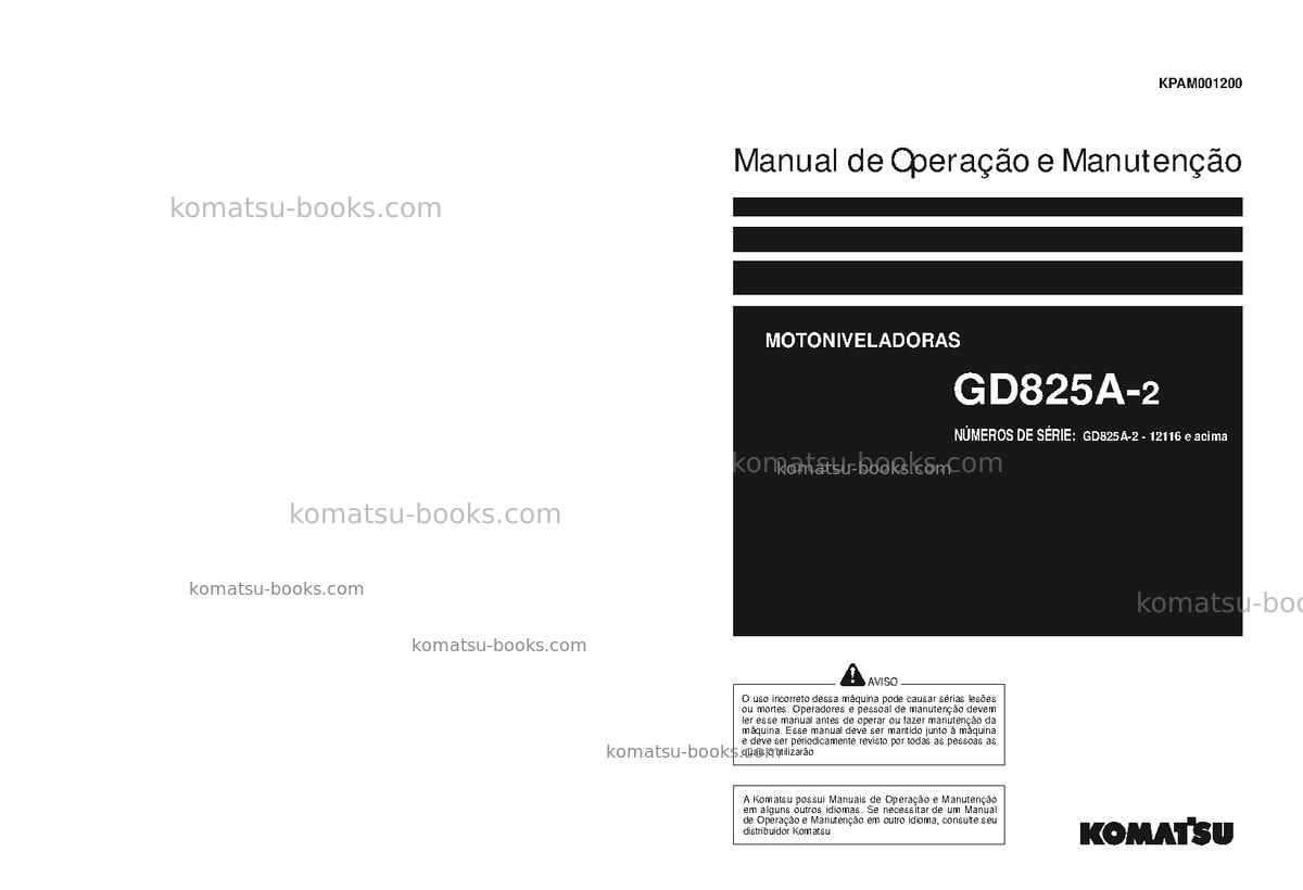 Komatsu gd825a-2jpn Manual de operação capa Komatsu gd825a-2jpn Manual de operação capa
