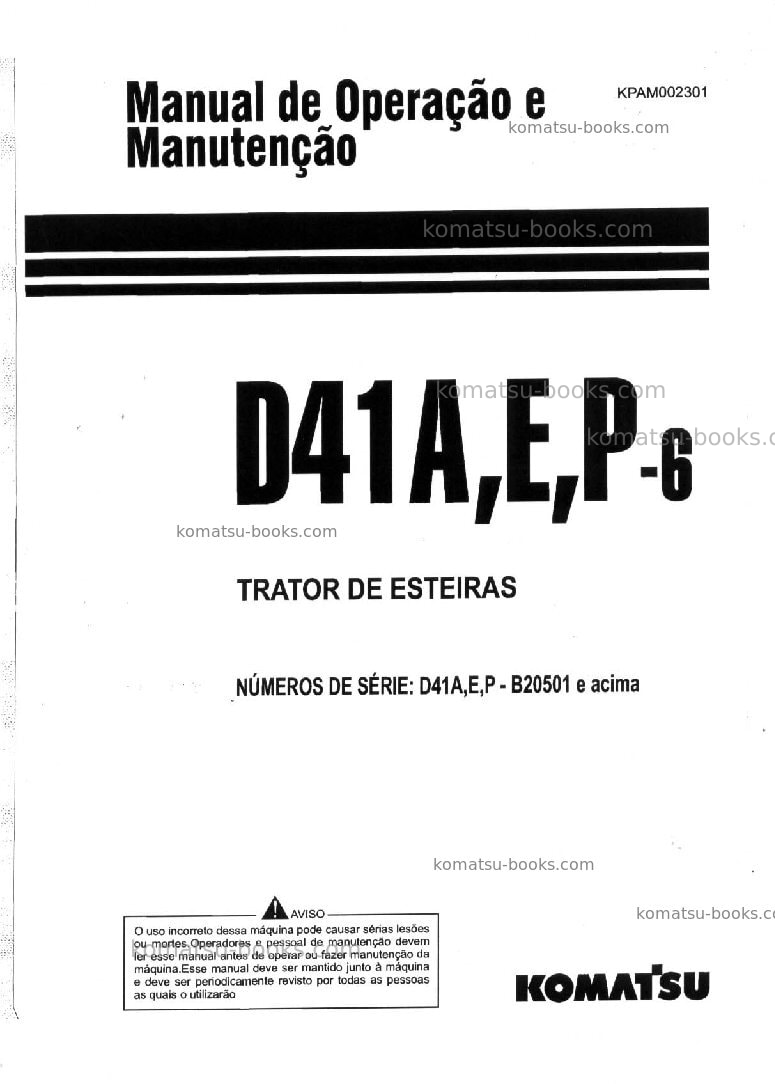 Komatsu d41a-6jpn Manual de operação capa Komatsu d41a-6jpn Manual de operação capa