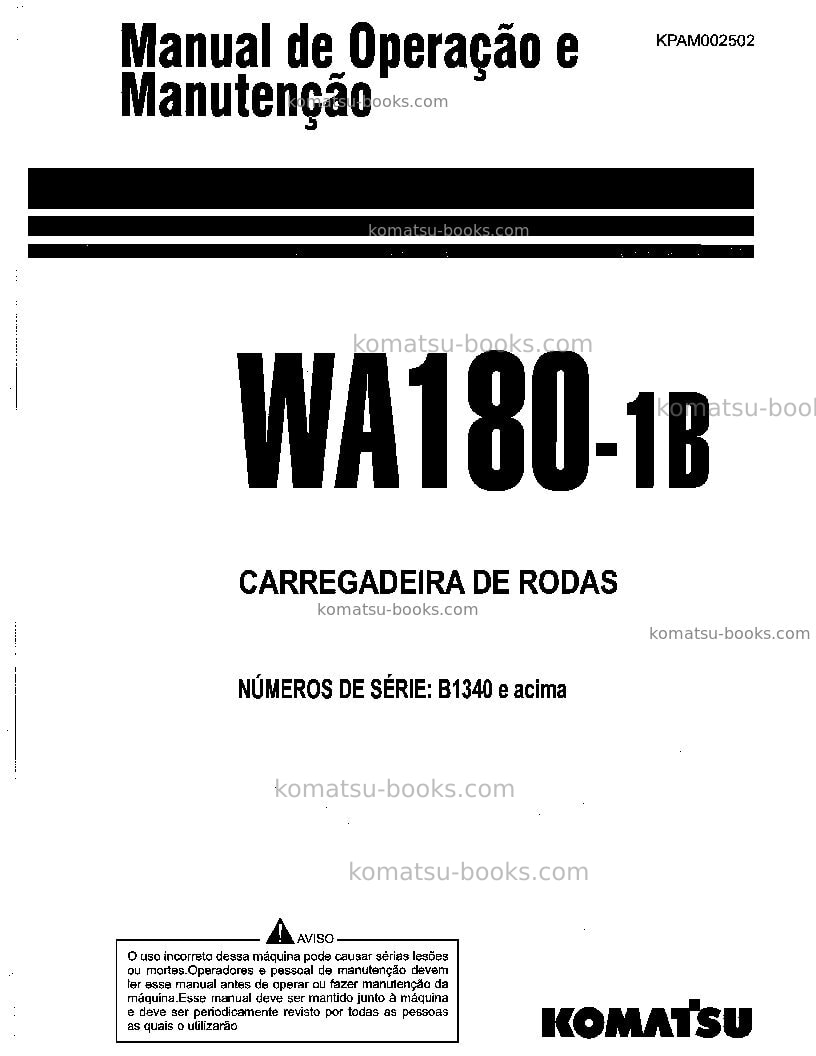 Komatsu wa180-1bra-b Manual de operação capa Komatsu wa180-1bra-b Manual de operação capa