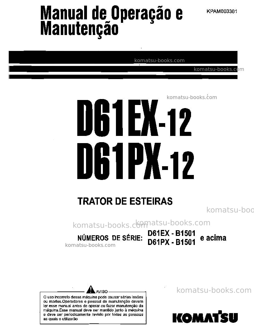 Komatsu d61px-12bra Manual de operação capa Komatsu d61px-12bra Manual de operação capa