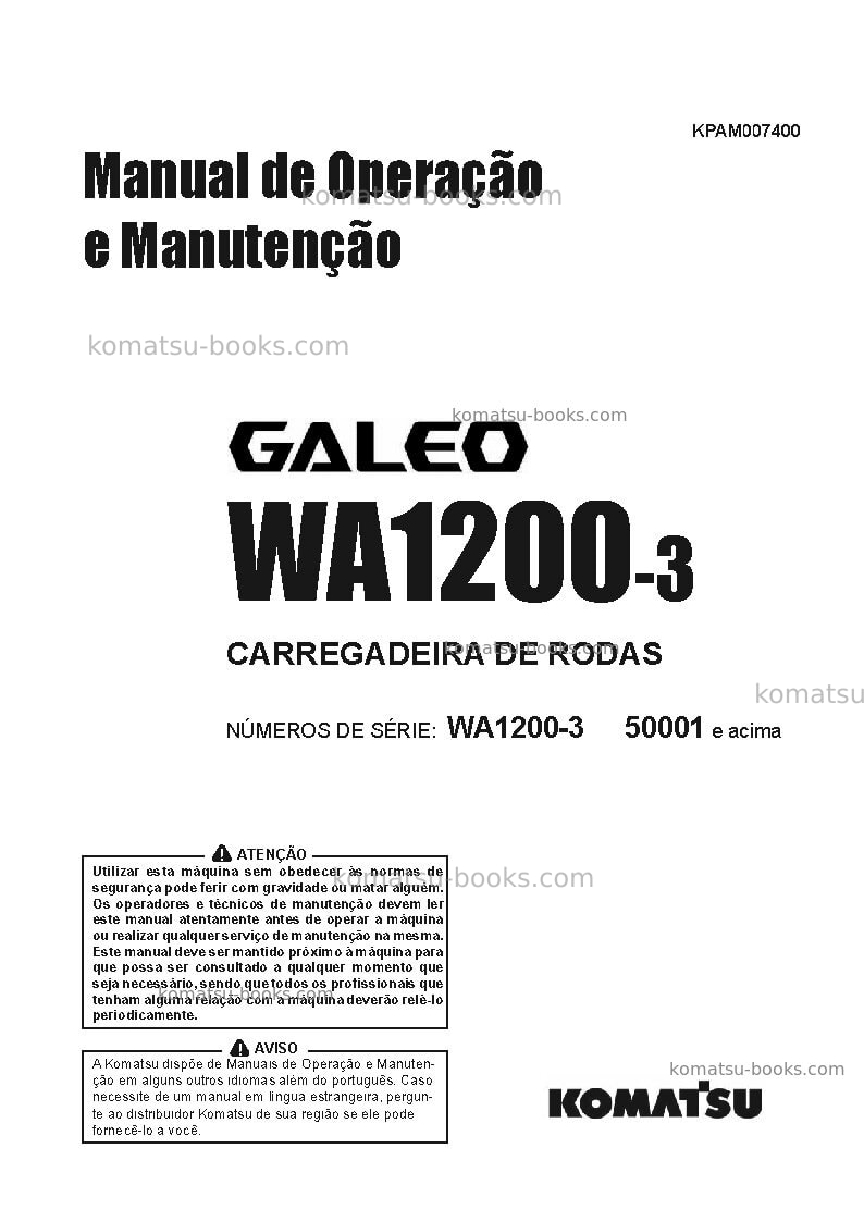 Komatsu wa1200-3jpn Manual de operação capa Komatsu wa1200-3jpn Manual de operação capa