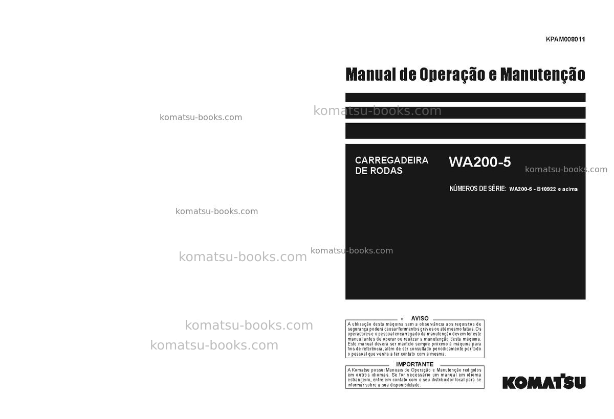 Komatsu wa200-5bra Manual de operação capa