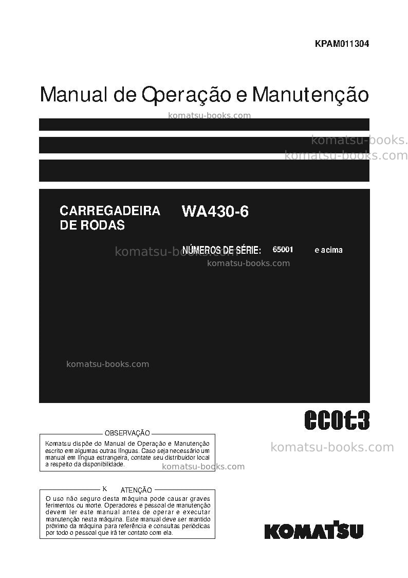 Komatsu wa430-6jpn Manual de operação capa Komatsu wa430-6jpn Manual de operação capa