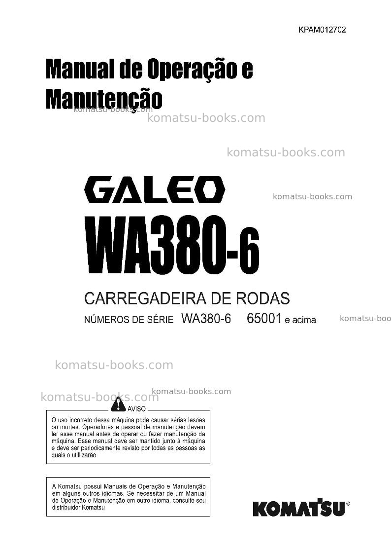 Komatsu wa380-6jpn Manual de operação capa Komatsu wa380-6jpn Manual de operação capa