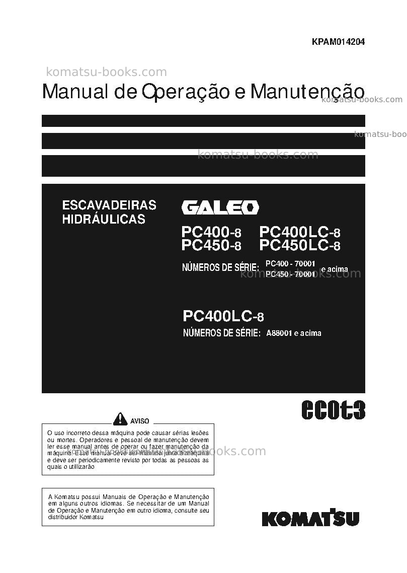 Komatsu pc400-8jpn Manual de operação capa