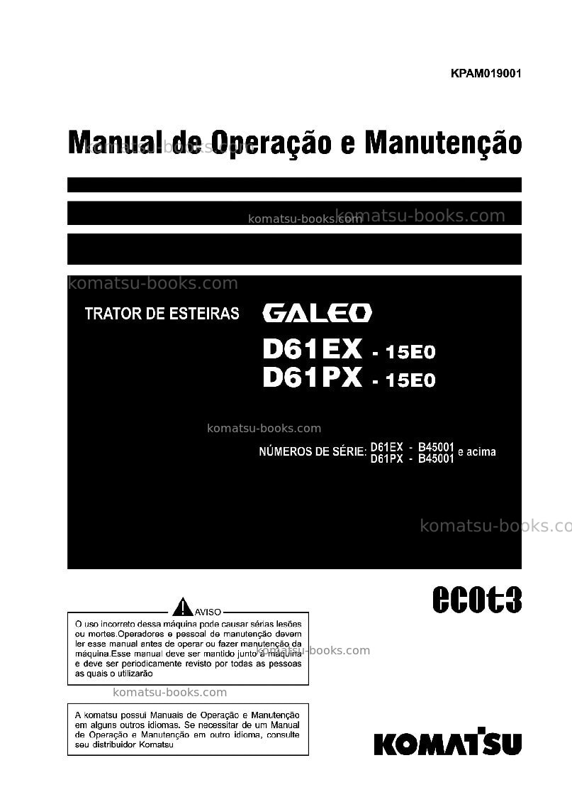 Komatsu d61px-15bra-e0 Manual de operação capa Komatsu d61px-15bra-e0 Manual de operação capa