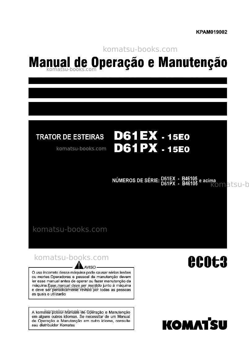 Komatsu d61ex-15bra-e0 Manual de operação capa Komatsu d61ex-15bra-e0 Manual de operação capa
