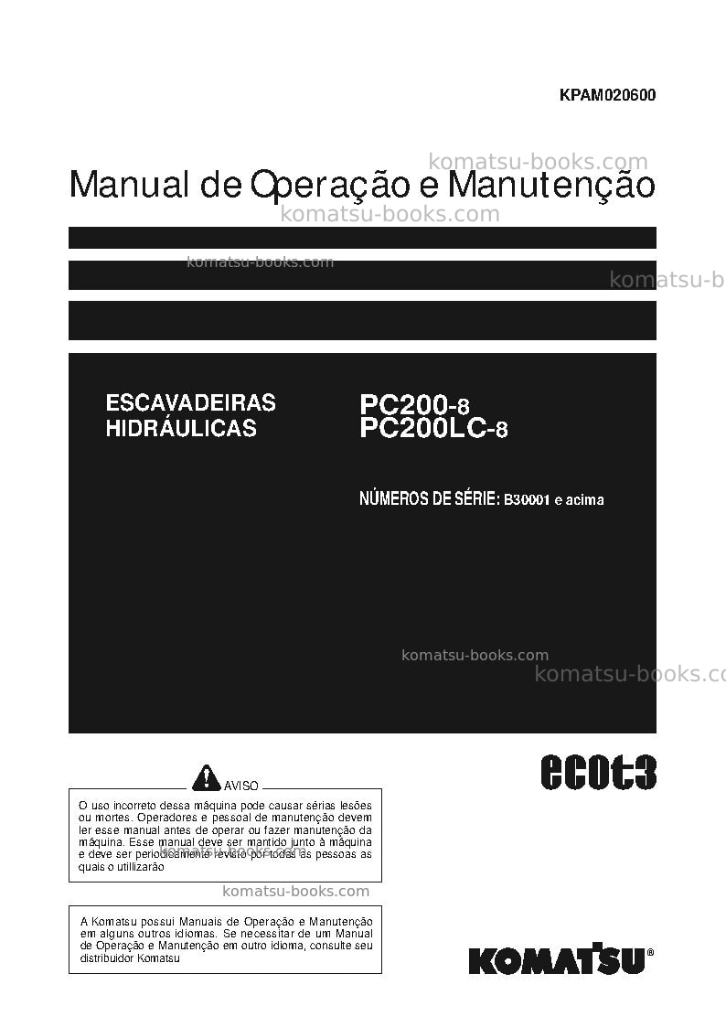 Komatsu pc200-8bra Manual de operação capa