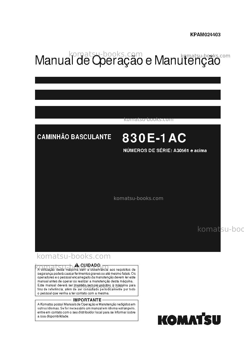 Komatsu 830e-1usa-ac Manual de operação capa Komatsu 830e-1usa-ac Manual de operação capa
