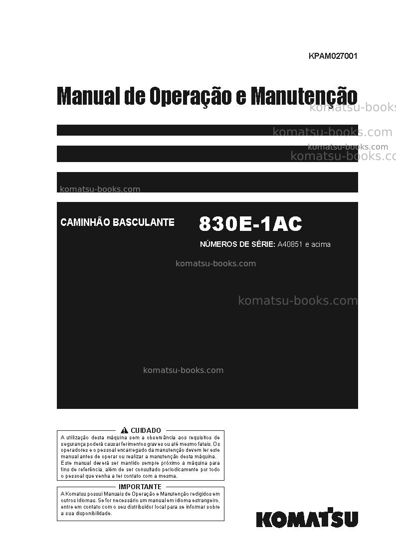 Komatsu 830e-1usa-ac Manual de operação capa Komatsu 830e-1usa-ac Manual de operação capa