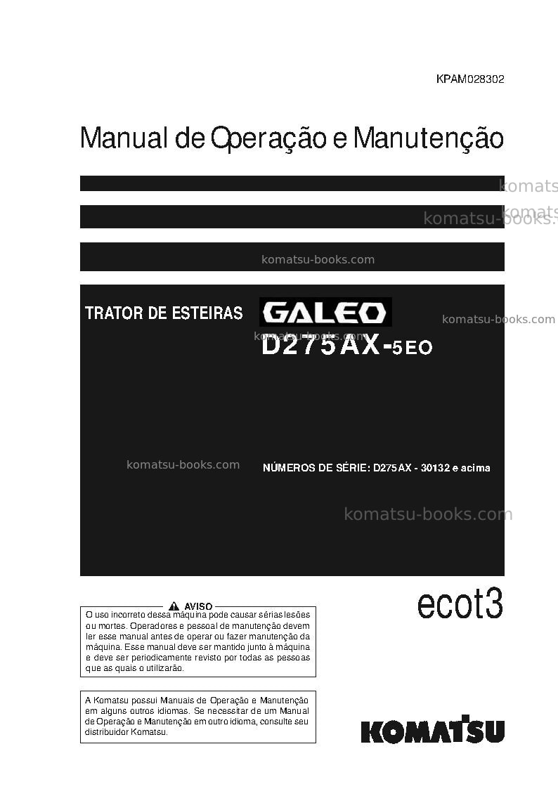 Komatsu d275ax-5jpn-e0 Manual de operação capa Komatsu d275ax-5jpn-e0 Manual de operação capa