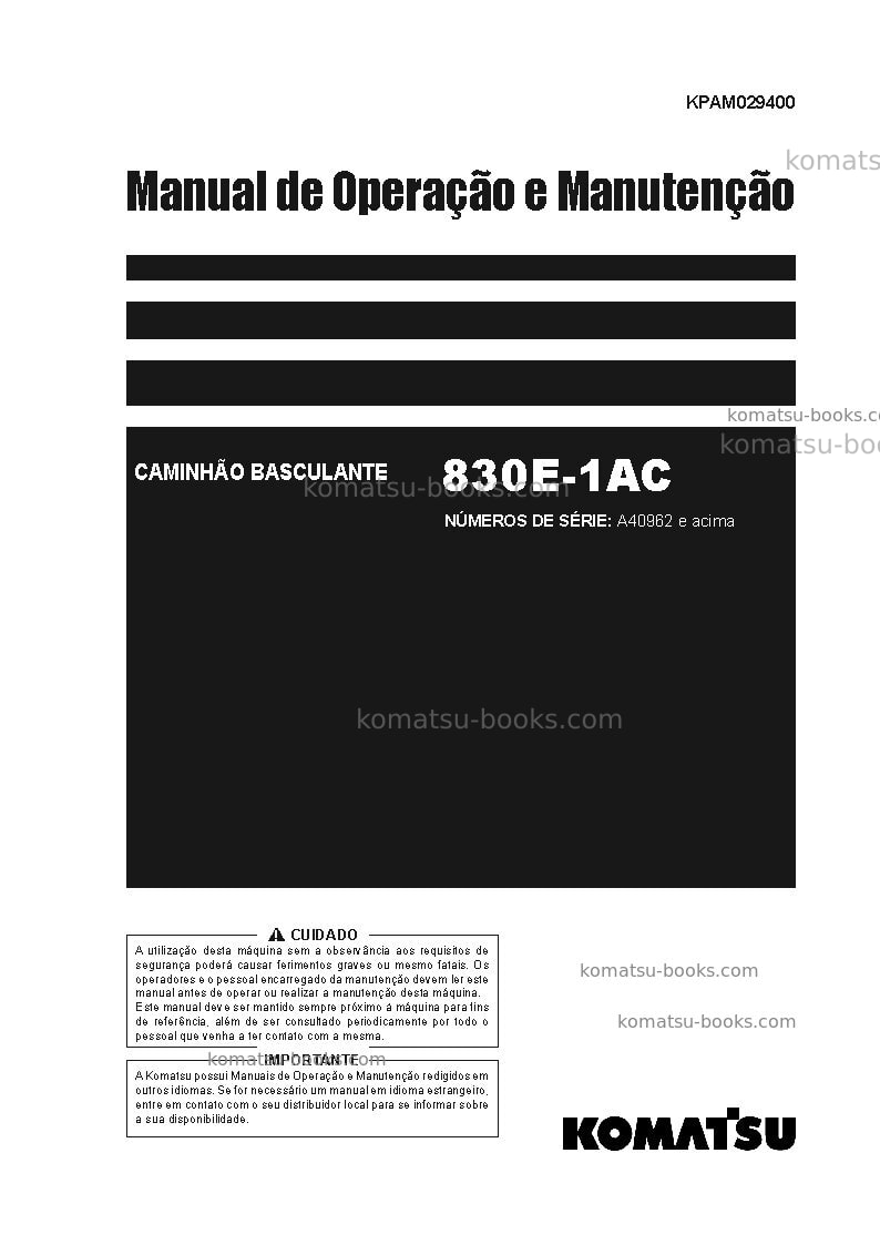 Komatsu 830e-1usa-ac Manual de operação capa Komatsu 830e-1usa-ac Manual de operação capa