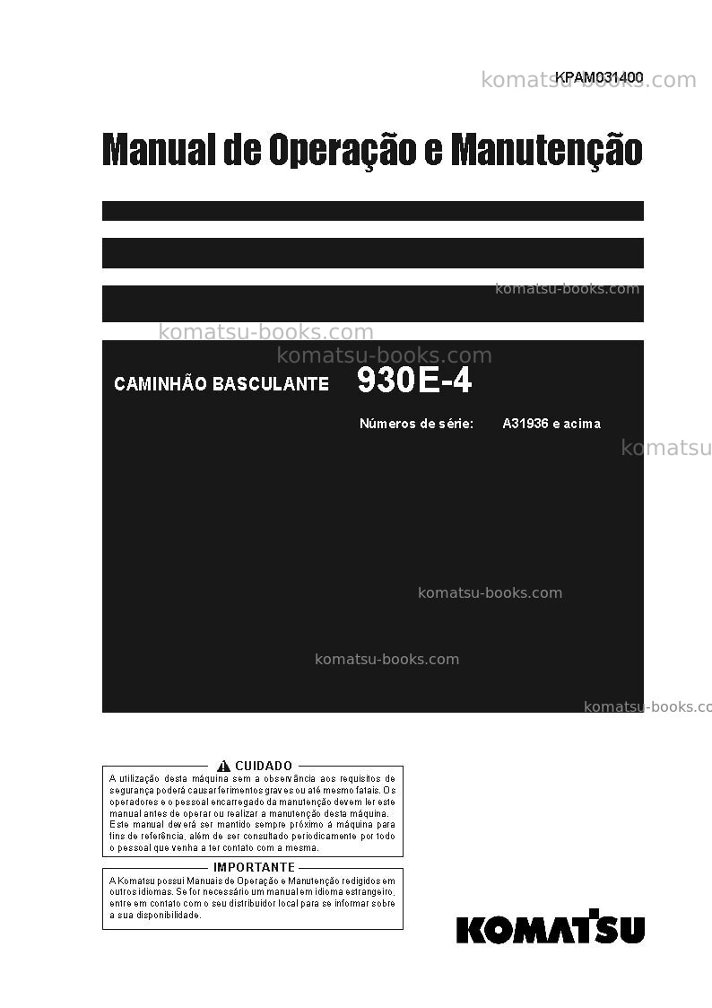 Komatsu 930e-4usa Manual de operação capa Komatsu 930e-4usa Manual de operação capa