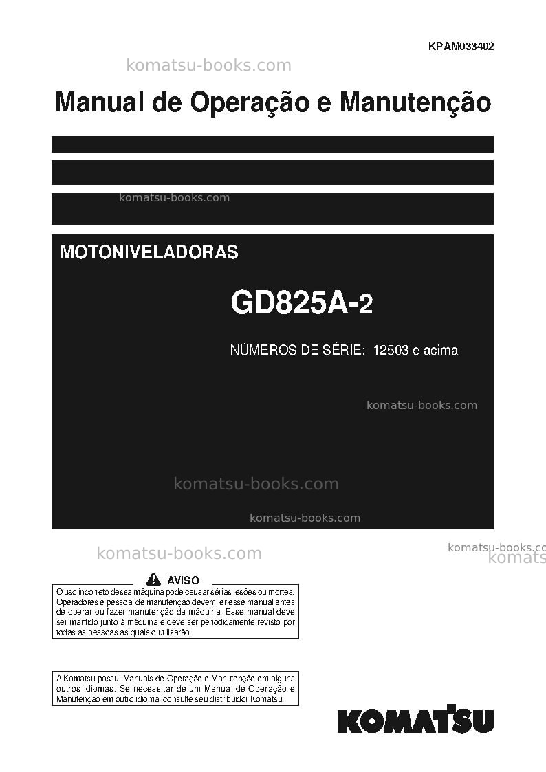 Komatsu gd825a-2jpn Manual de operação capa Komatsu gd825a-2jpn Manual de operação capa