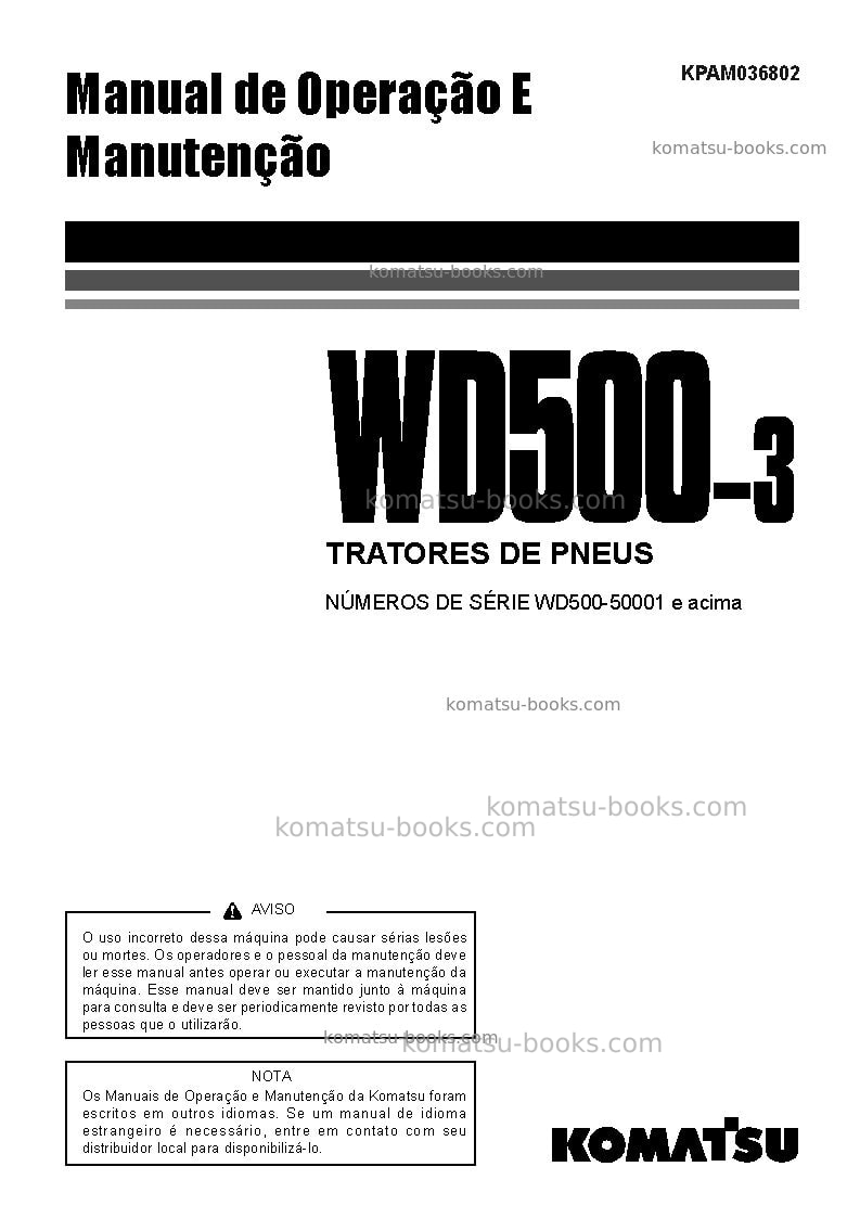 Komatsu wd500-3jpn Manual de operação capa Komatsu wd500-3jpn Manual de operação capa