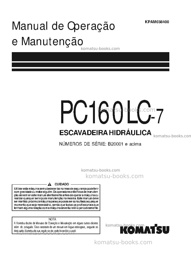 Komatsu pc160lc-7jpn Manual de operação capa