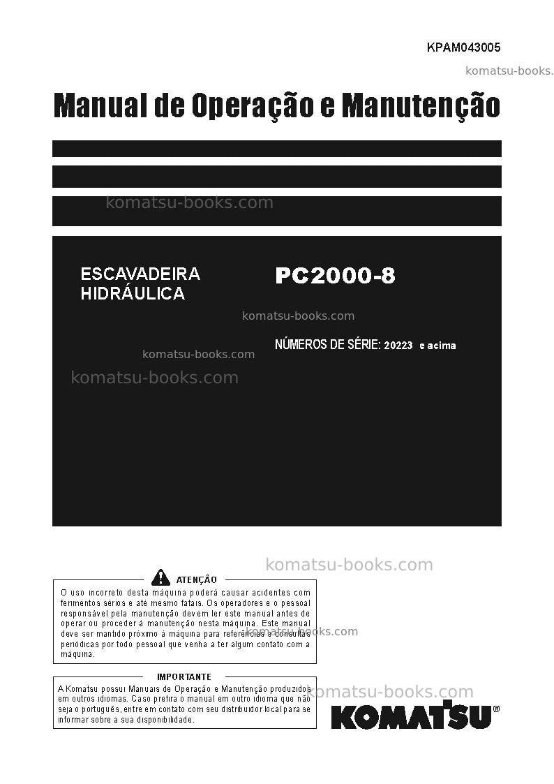 Komatsu pc2000-8jpn Manual de operação capa Komatsu pc2000-8jpn Manual de operação capa