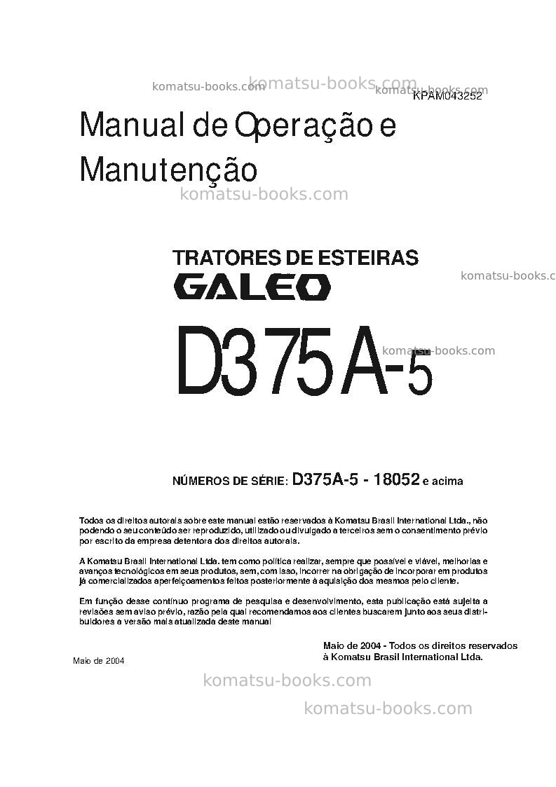 Komatsu d375a-5jpn Manual de operação capa Komatsu d375a-5jpn Manual de operação capa