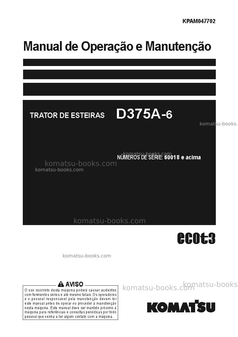 Komatsu d375a-6jpn Manual de operação capa Komatsu d375a-6jpn Manual de operação capa