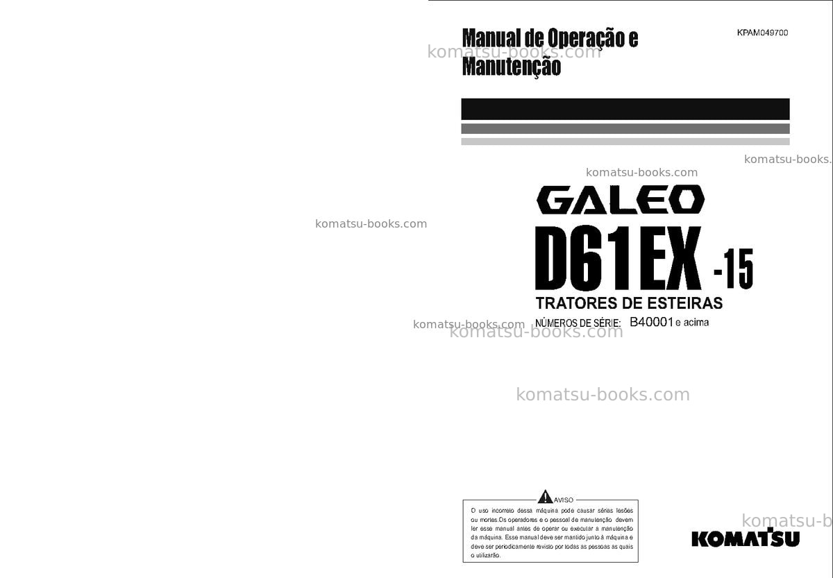 Komatsu d61ex-15bra Manual de operação capa Komatsu d61ex-15bra Manual de operação capa
