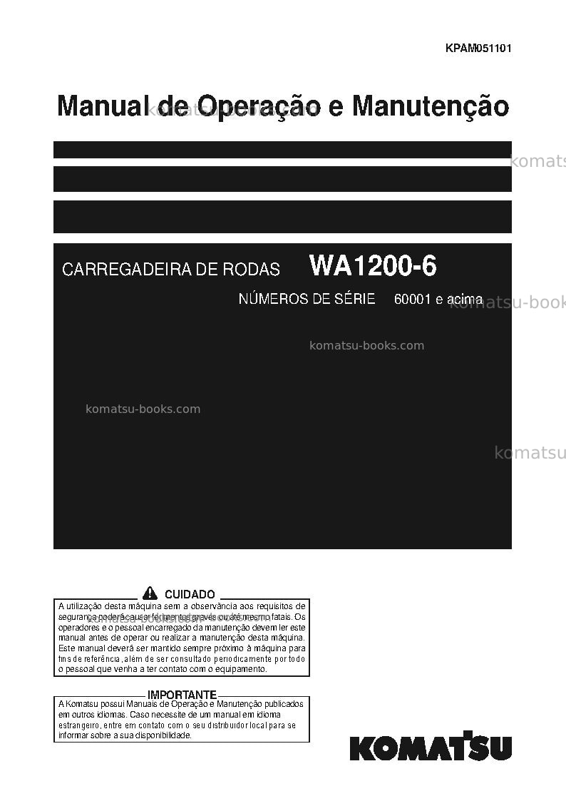 Komatsu wa1200-6jpn Manual de operação capa Komatsu wa1200-6jpn Manual de operação capa