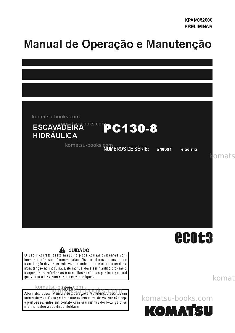 Komatsu pc130-8bra Manual de operação capa Komatsu pc130-8bra Manual de operação capa
