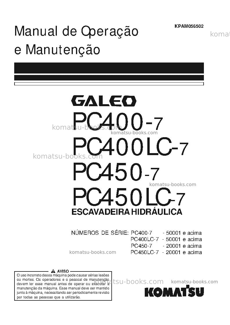 Komatsu pc400-7jpn Manual de operação capa Komatsu pc400-7jpn Manual de operação capa
