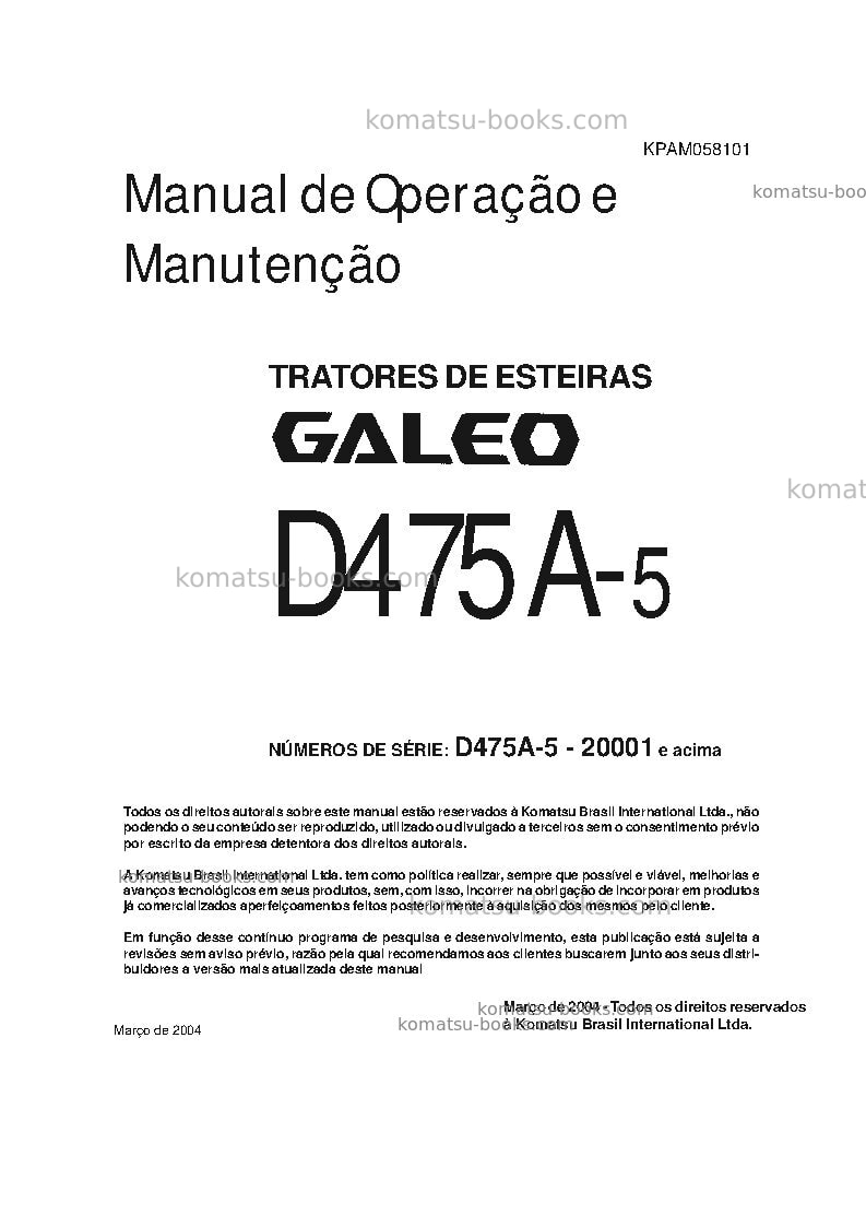 Komatsu d475a-5jpn Manual de operação capa Komatsu d475a-5jpn Manual de operação capa