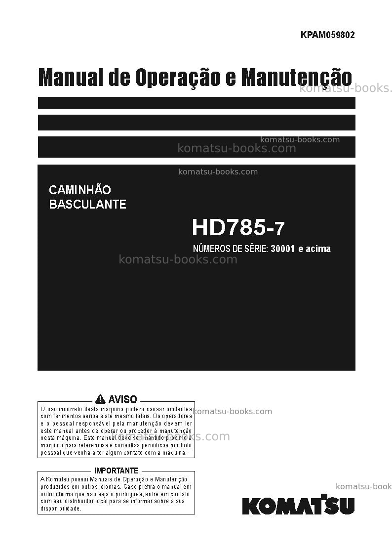 Komatsu hd785-7jpn Manual de operação capa Komatsu hd785-7jpn Manual de operação capa