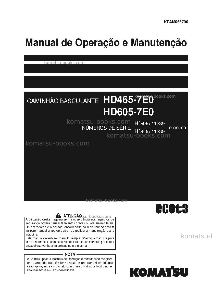 Komatsu hd465-7jpn-e0 Manual de operação capa Komatsu hd465-7jpn-e0 Manual de operação capa