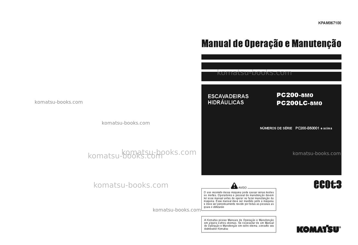 Komatsu pc200-8bra-m0 Manual de operação capa Komatsu pc200-8bra-m0 Manual de operação capa