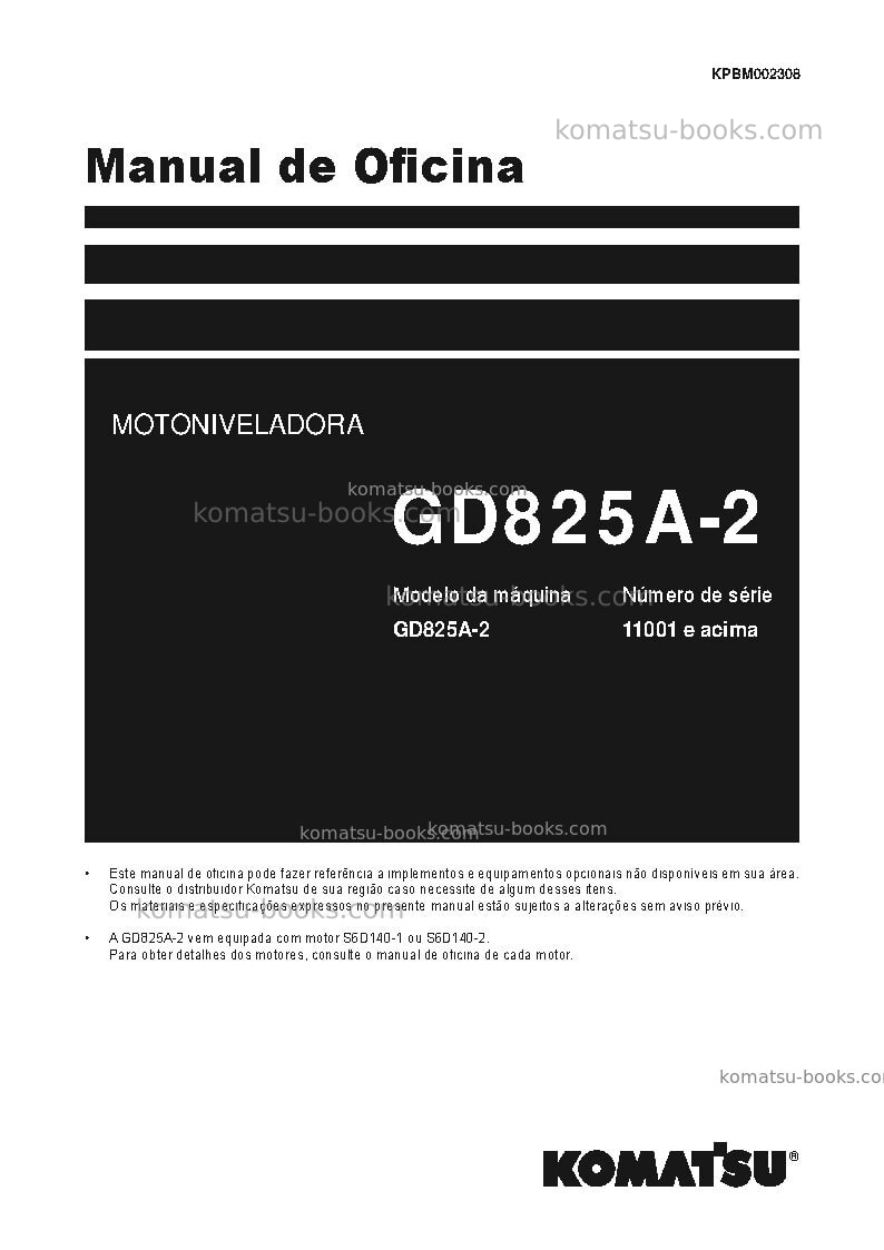 Komatsu gd825a-2jpn Reparo e manutenção capa