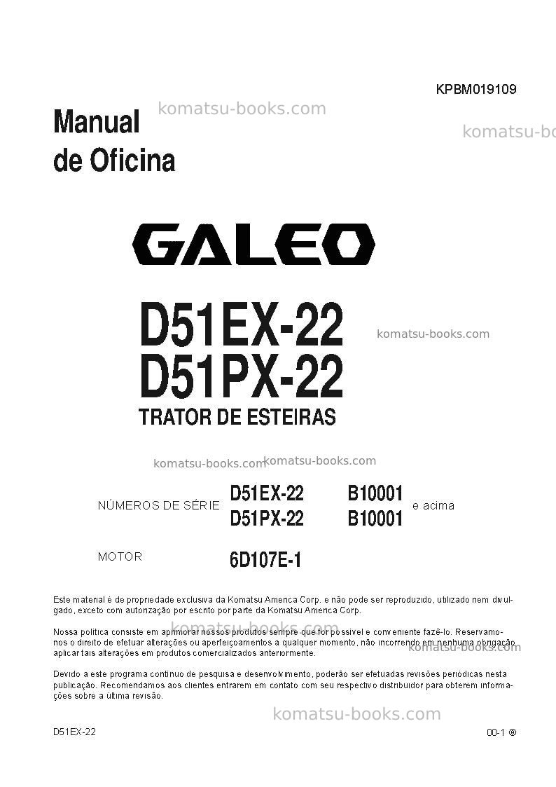 Komatsu d51ex-22bra Reparo e manutenção capa