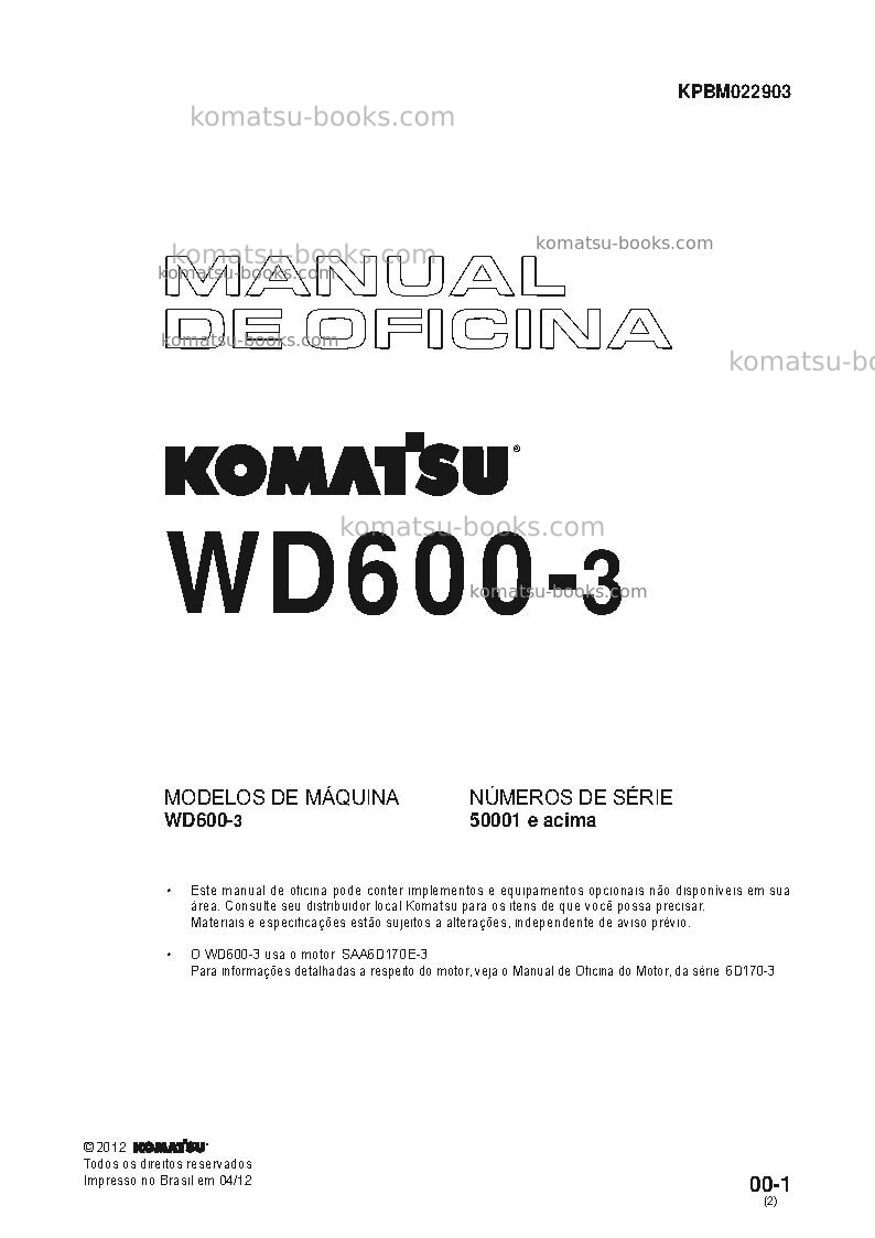 Komatsu wd600-3jpn Reparo e manutenção capa