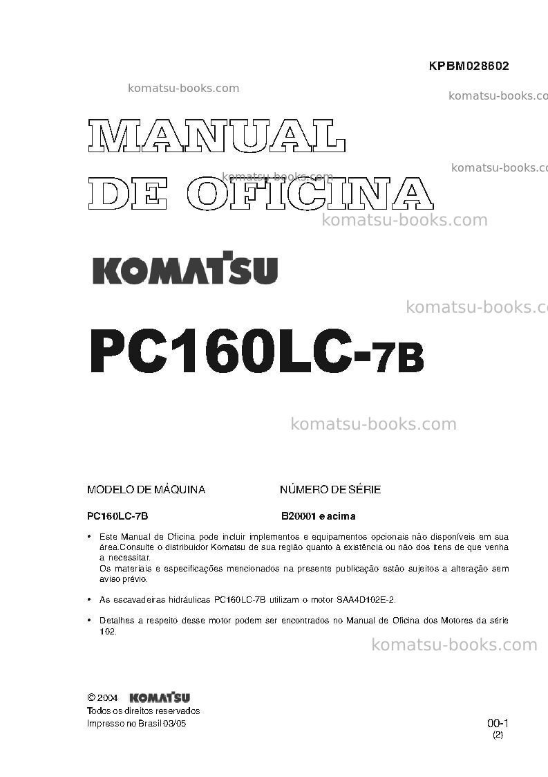 Komatsu pc160lc-7bra Reparo e manutenção capa Komatsu pc160lc-7bra Reparo e manutenção capa
