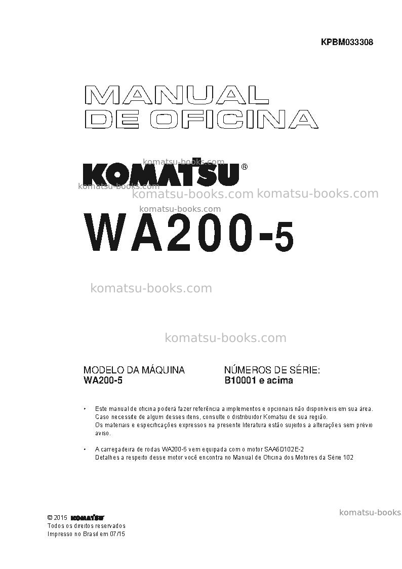 Komatsu wa200-5bra Reparo e manutenção capa