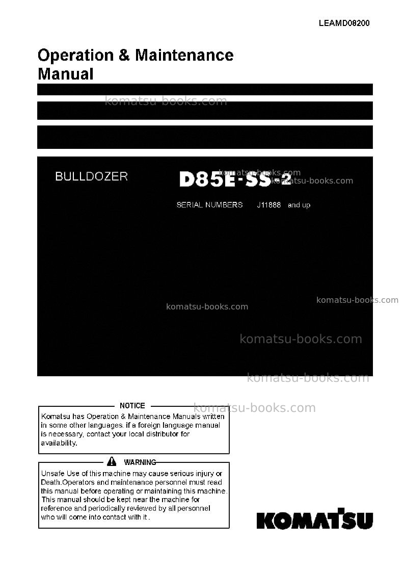 Komatsu d85ess-2idn Operation manual cover Komatsu d85ess-2idn Operation manual cover