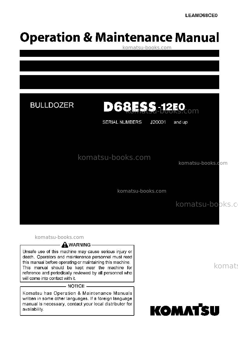 Komatsu d68ess-12idn-e0 Operation manual cover