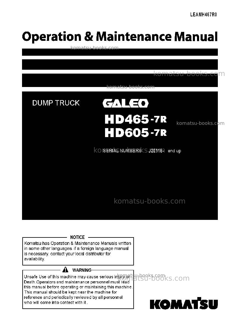 Komatsu hd465-7idn-r Operation manual cover