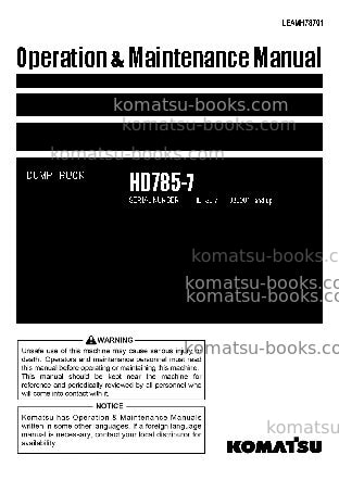 Komatsu hd785-7idn Operation manual cover