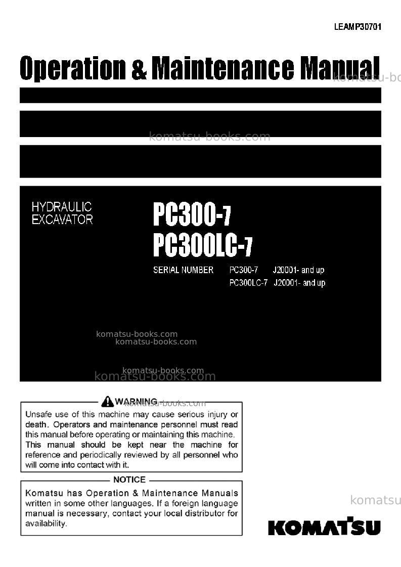 Komatsu pc300lc-7idn Operation manual cover Komatsu pc300lc-7idn Operation manual cover