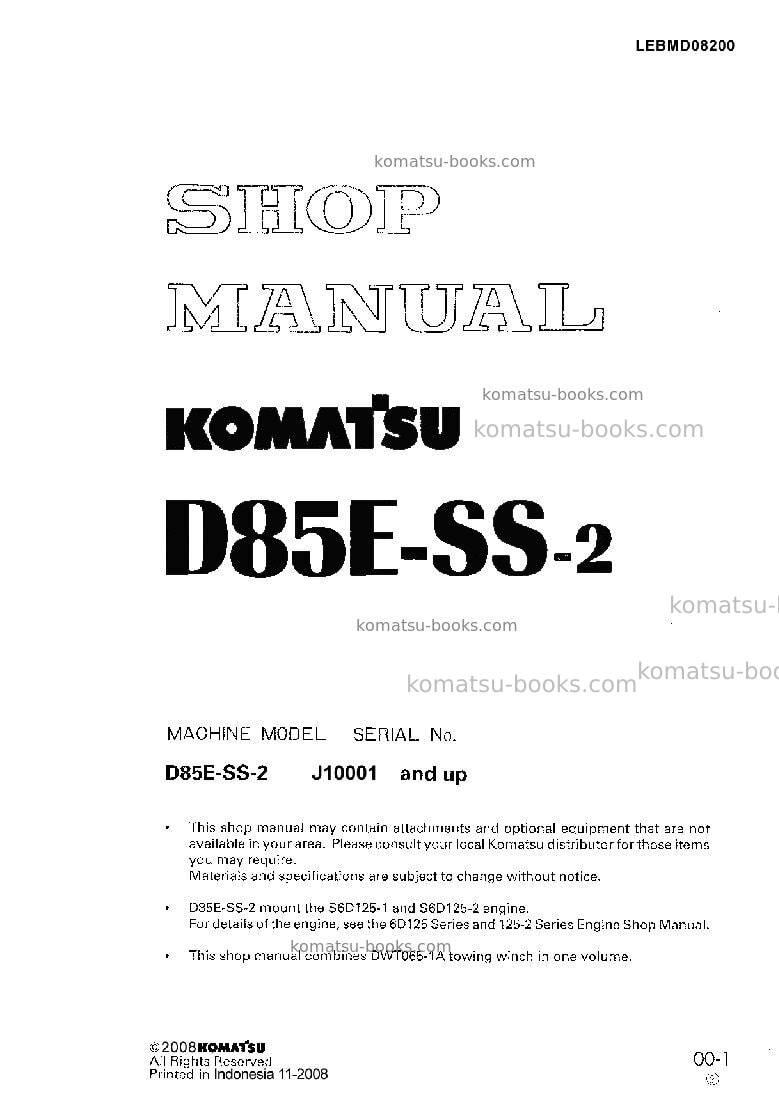 Komatsu d85ess-2idn Repair & maintenance cover Komatsu d85ess-2idn Repair & maintenance cover