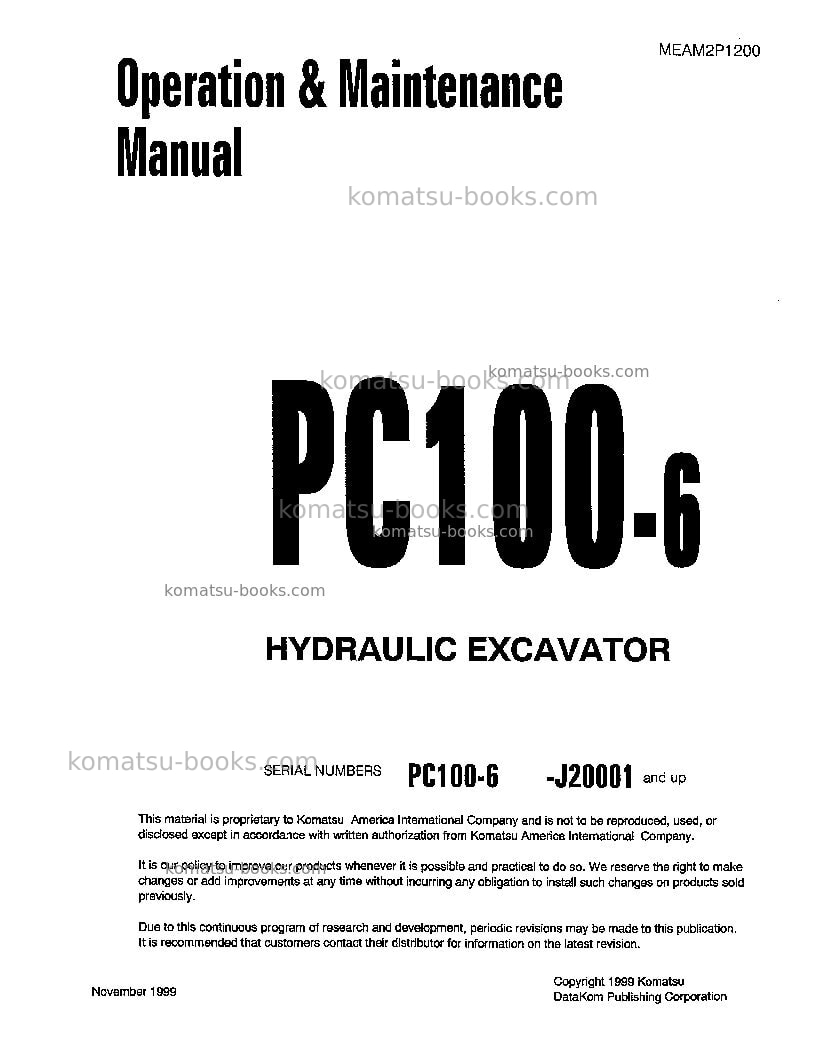 Komatsu pc100-6jpn Operation manual cover Komatsu pc100-6jpn Operation manual cover