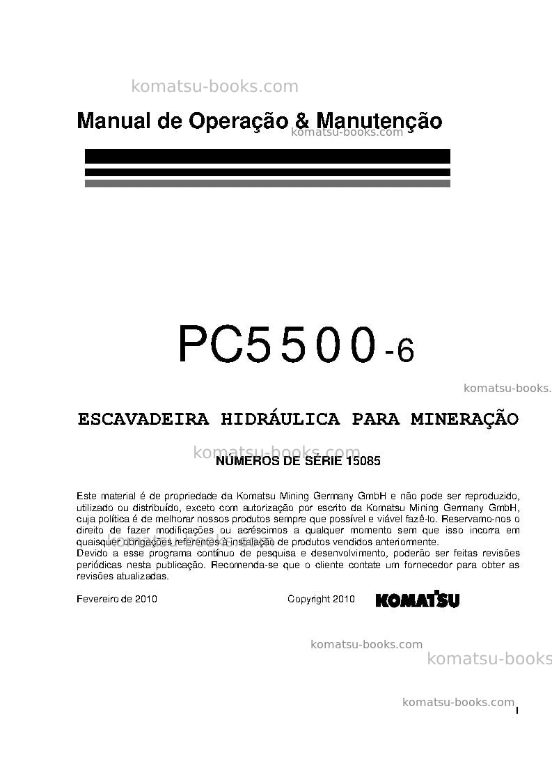Komatsu pc5500-6deu Manual de operação capa Komatsu pc5500-6deu Manual de operação capa
