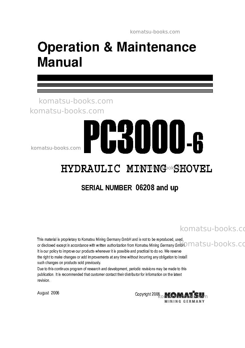 Komatsu pc3000-6deu Operation manual cover